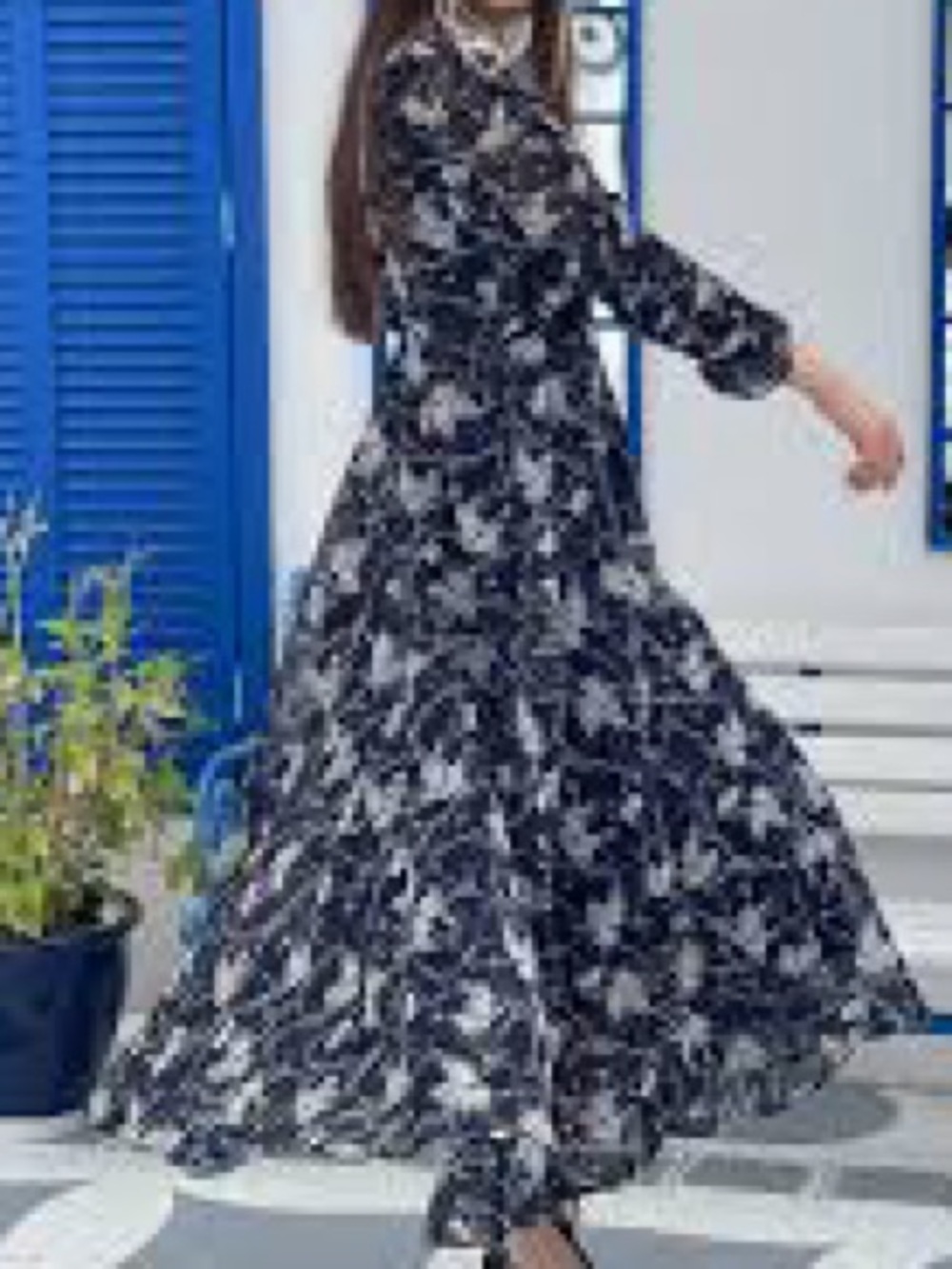 Floral Maxi Dress with Long Sleeves, belt and collar